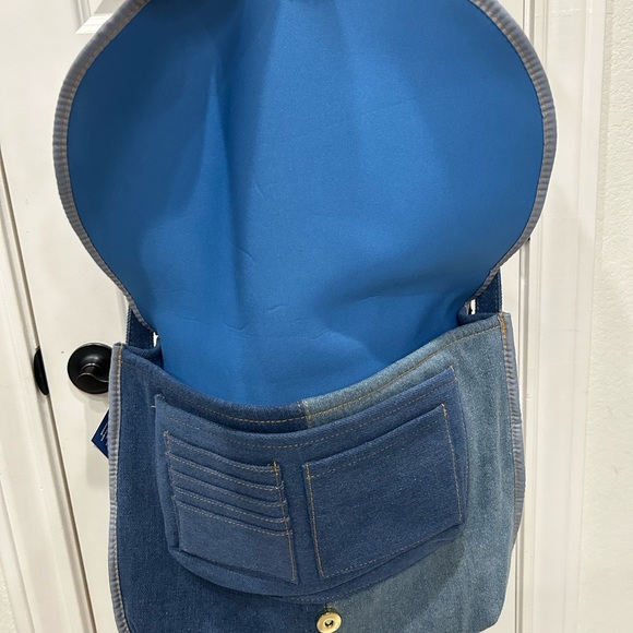 NEW Y2K 90’s Denim Two Tone Logged On Laptop Bag Crossbody Flap w/Removable … - Picture 3 of 7